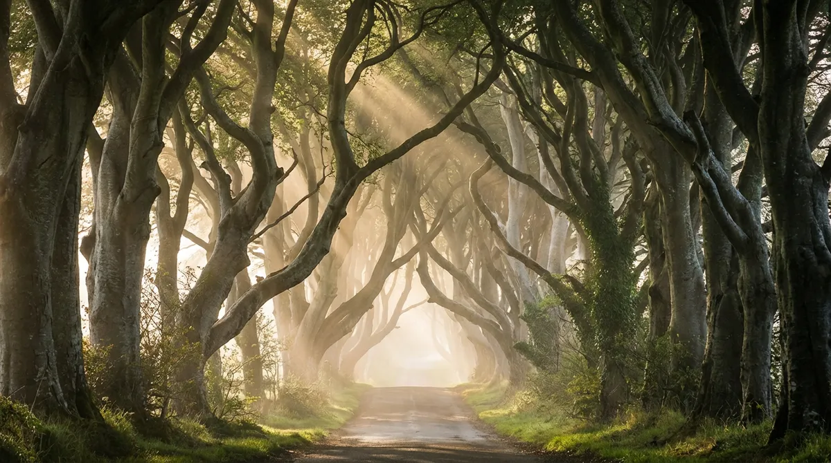 The Dark Hedges, an ethereal tunnel of beech trees known as the Kingsroad