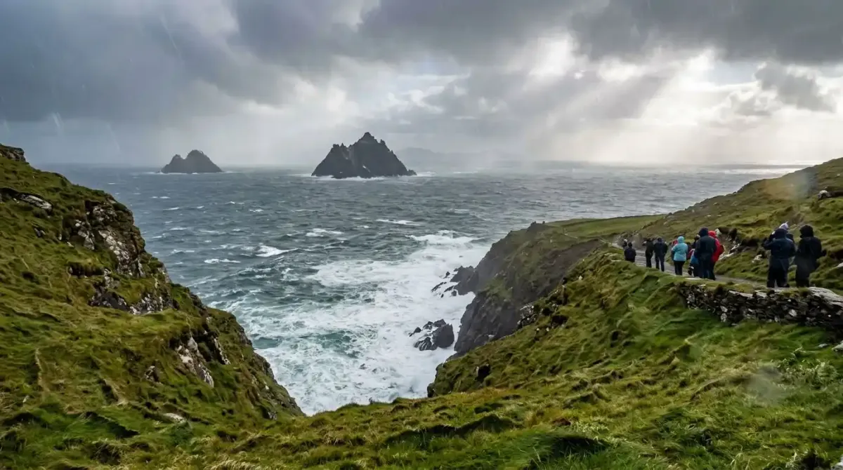 The prehistoric Skellig Michael islands seen from the Skellig Ring coastal drive.