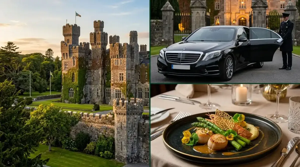 The components of a luxury Ireland castle vacation package including hotels and transport.
