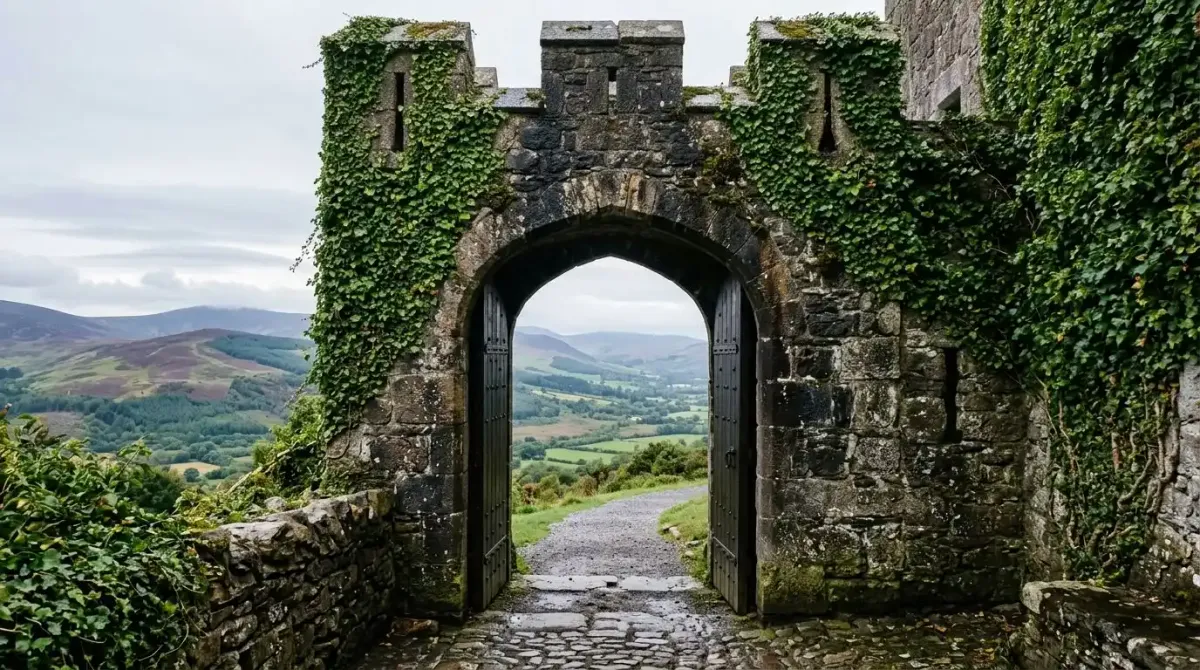 An ancient stone gatehouse marking the historic boundary of The Pale near Dublin.
