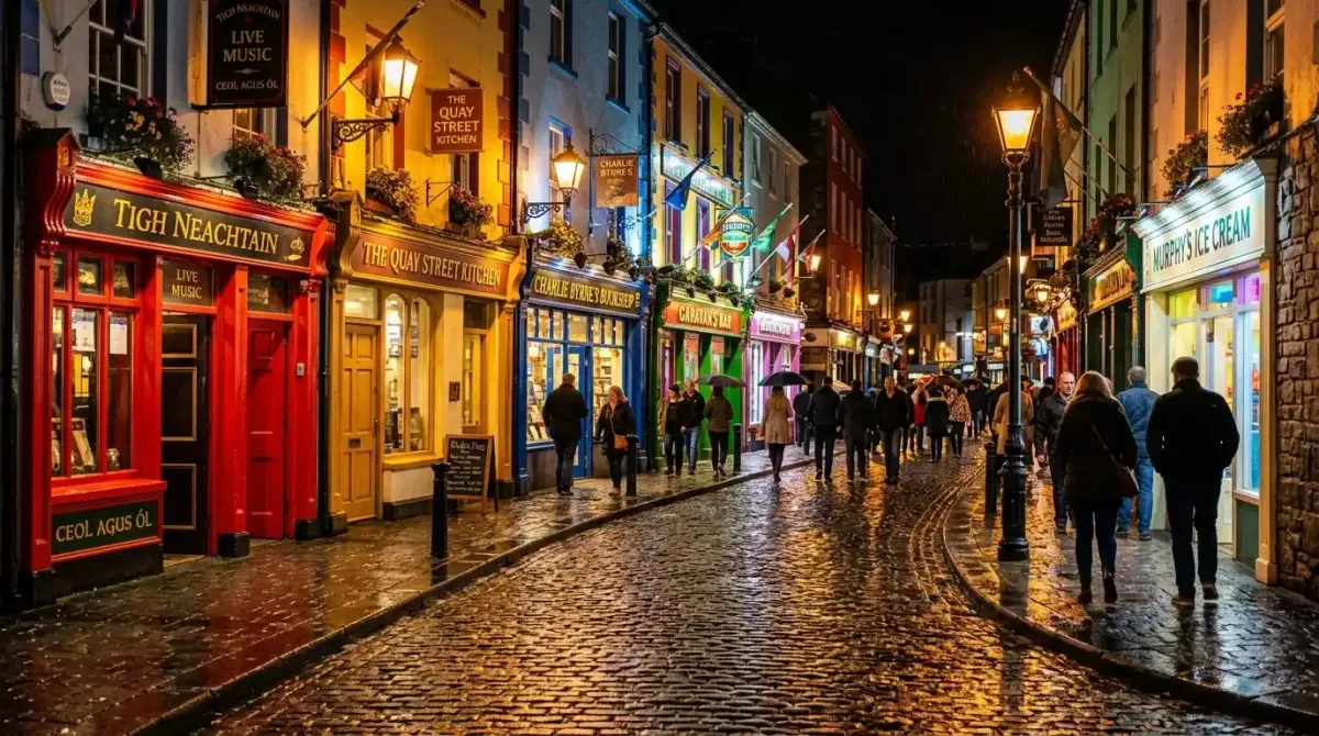The vibrant streets of Galway City's Latin Quarter.