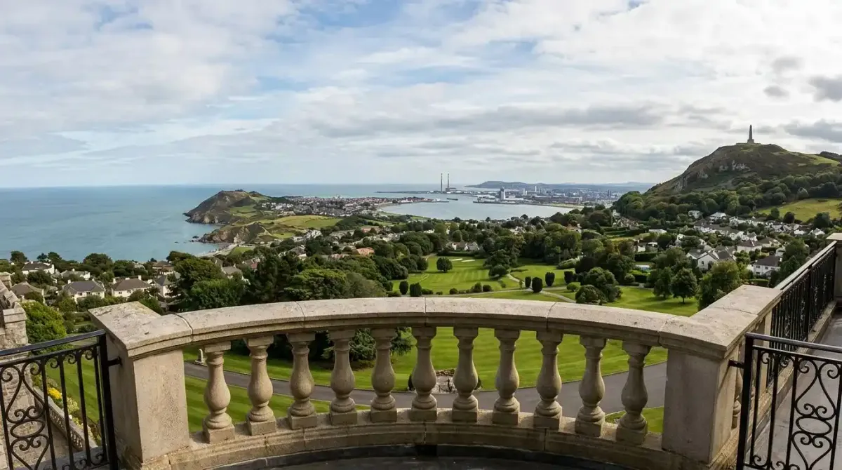 The stunning view of Dublin Bay from Fitzpatrick Castle in Killiney.