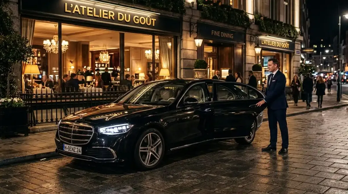 A Celtic Vacations private chauffeur waiting to transport guests safely after a gourmet dinner.