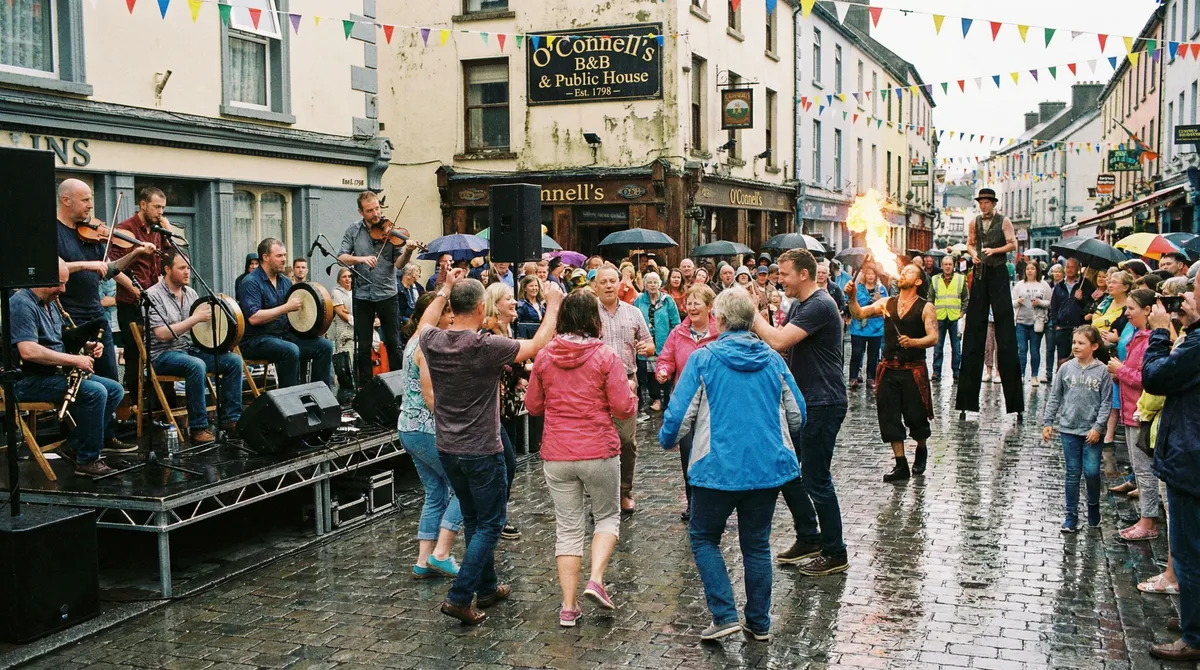 Lively Irish festival scene in a town square