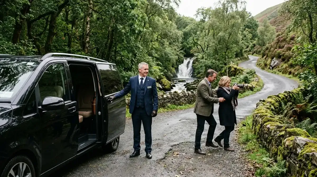 A private chauffeur showing guests a hidden scenic spot away from the tour bus routes in Kerry.