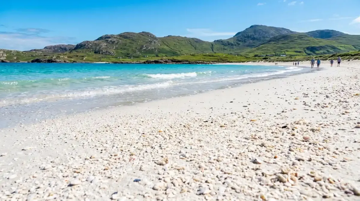 The white shell-sand beach of Dog's Bay in Connemara, County Galway.