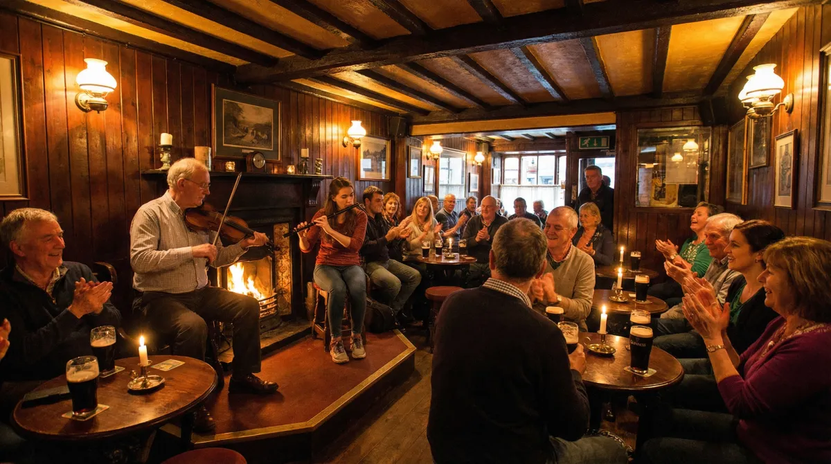 Traditional Irish music session in a cozy pub