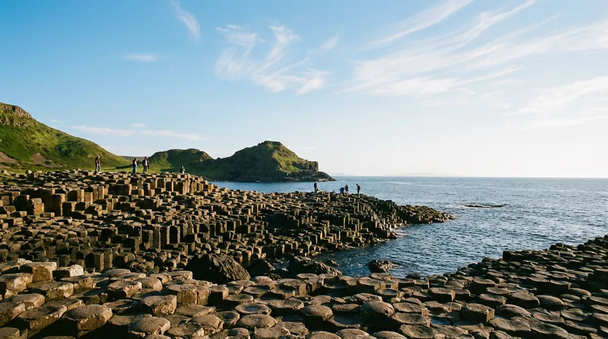 Panoramic view of the unique basalt columns of the Giant's Causeway in Northern Ireland
