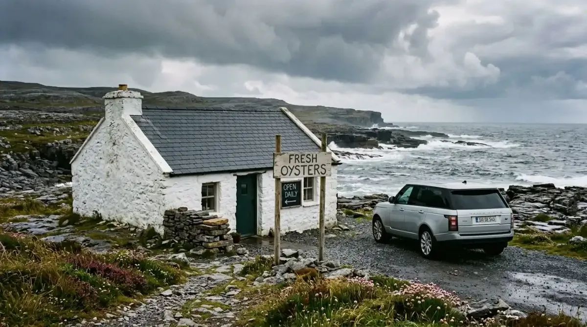 A traditional oyster shack on the coast of County Clare, Ireland.