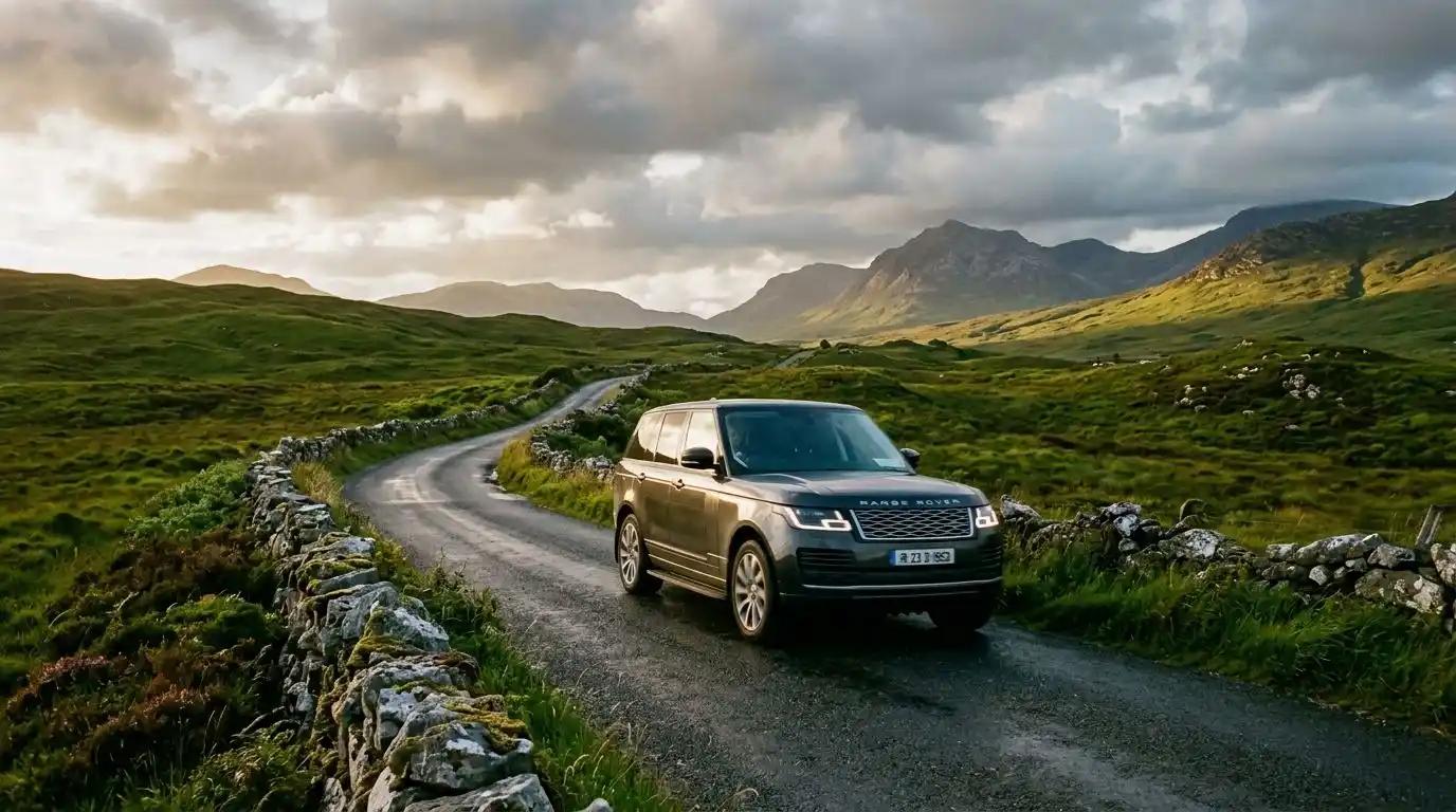 A premium automatic SUV exploring the rugged valleys of western Ireland on a curated self-drive vacation package.