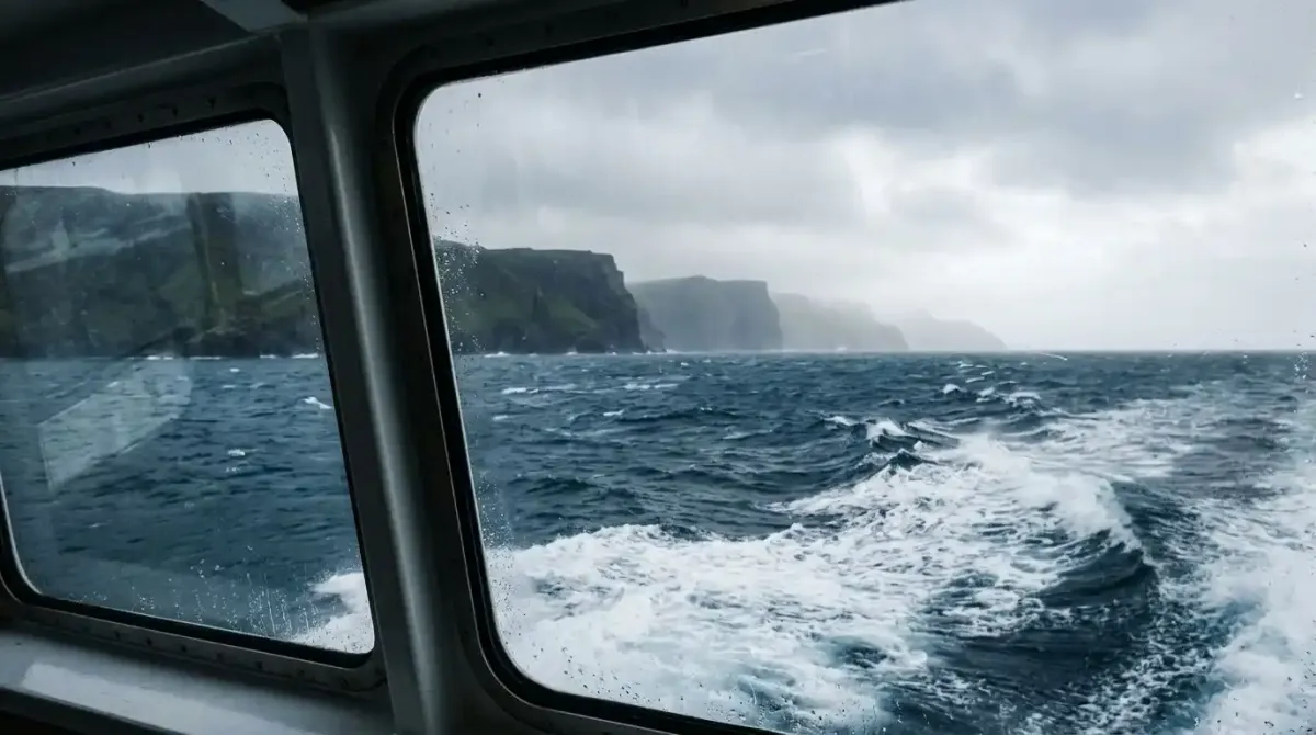 The scenic sea crossing between the coastlines of Ireland and Scotland.