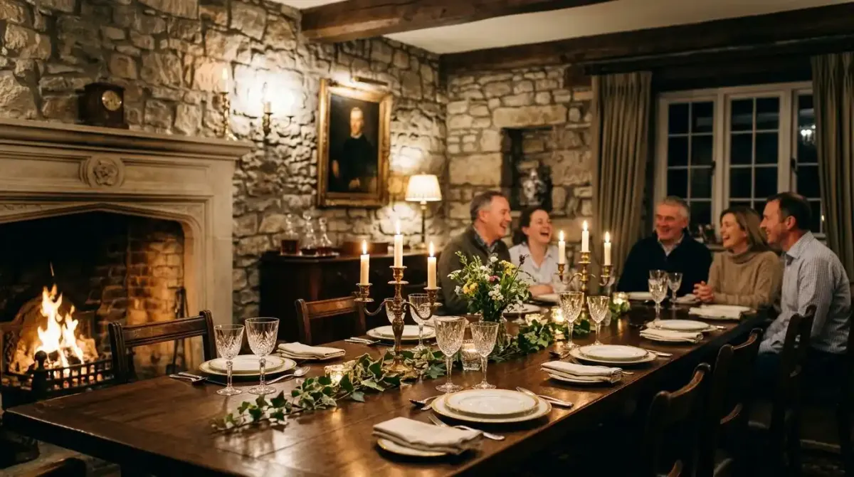 A private family dining experience featuring curated seasonal menus inside a luxury manor house.