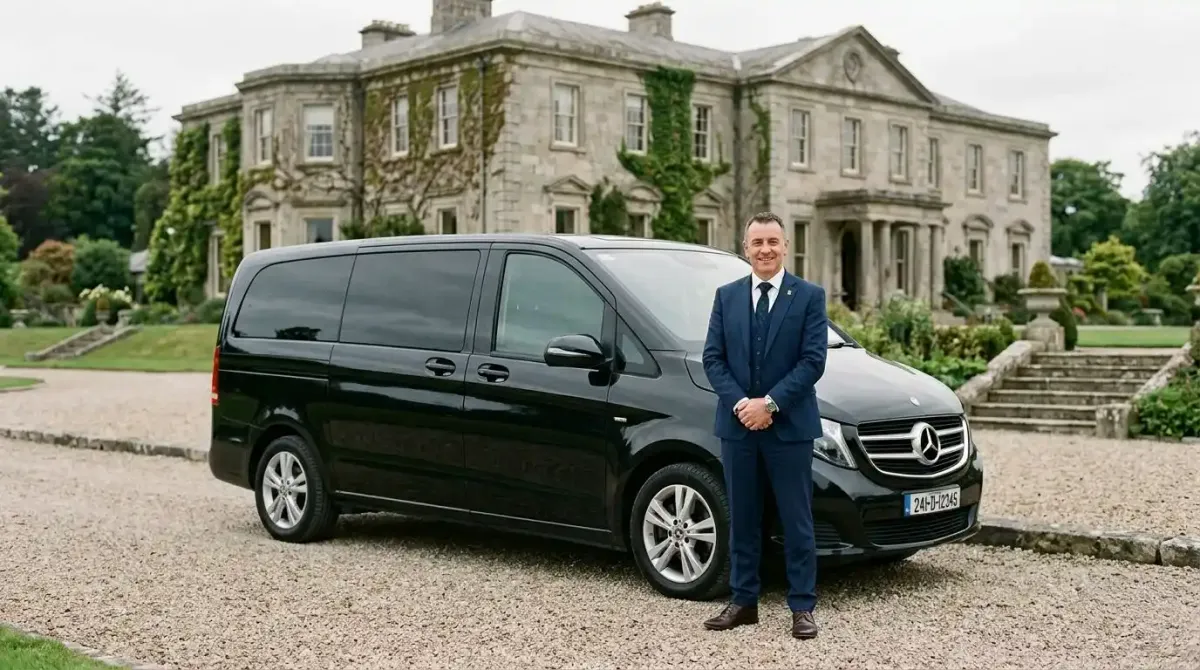 A private chauffeur providing luxury service during a castle tour of Ireland.