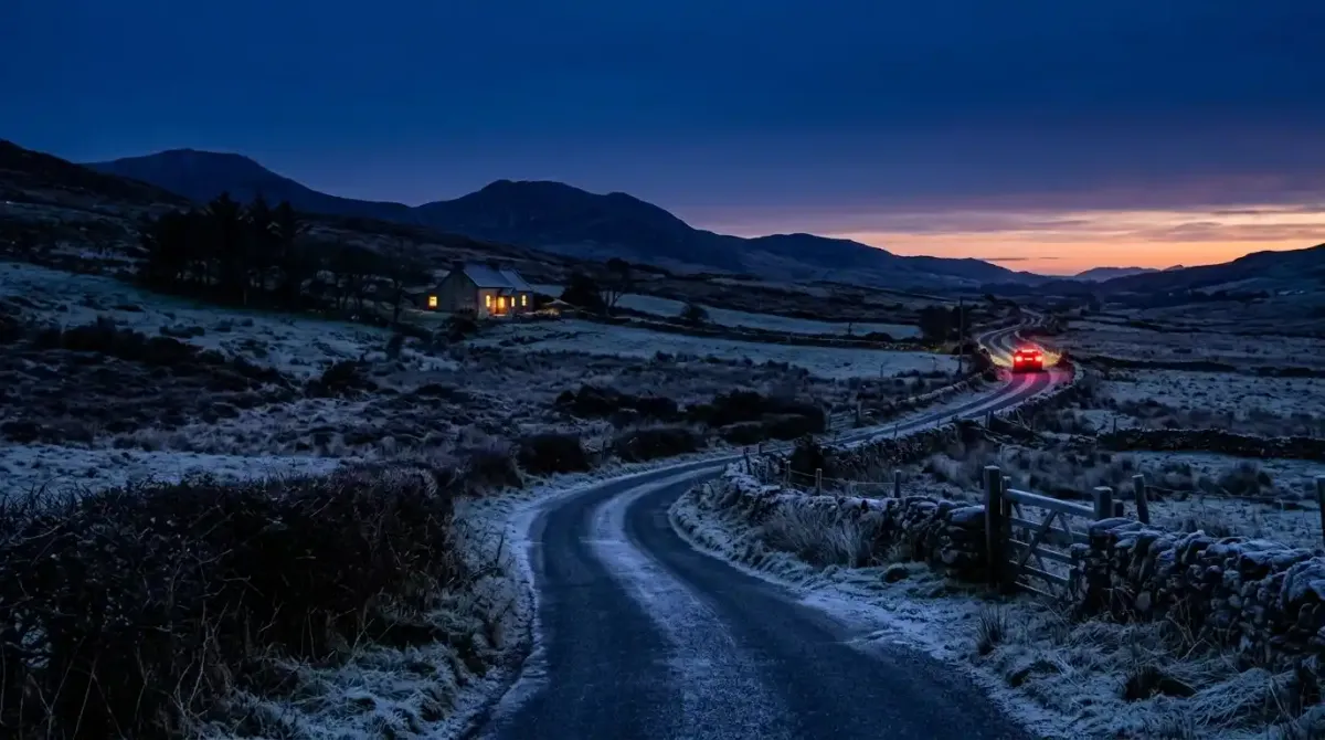 Driving the Wild Atlantic Way during the beautiful winter gloaming hour.