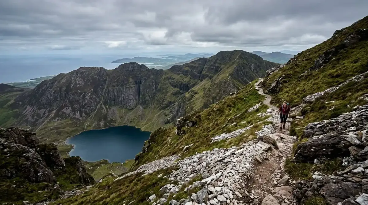 Conquering the challenging mountain ridges and glacial valleys of Mount Brandon on a premium hiking tour.
