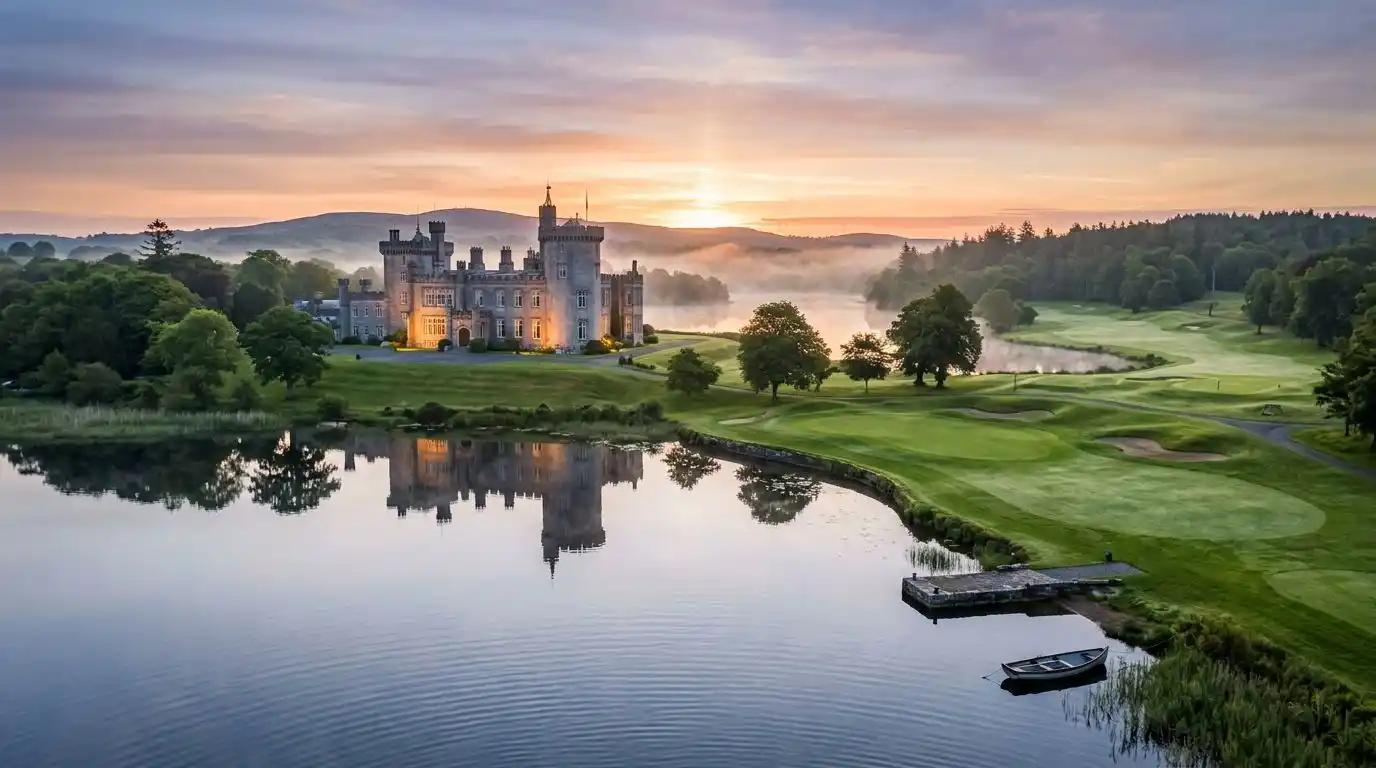 The majestic Dromoland Castle in County Clare at sunrise.