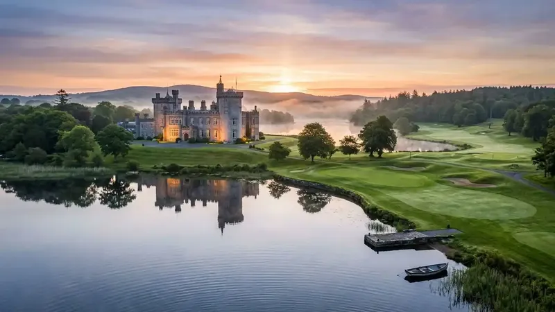 The majestic Dromoland Castle in County Clare at sunrise.