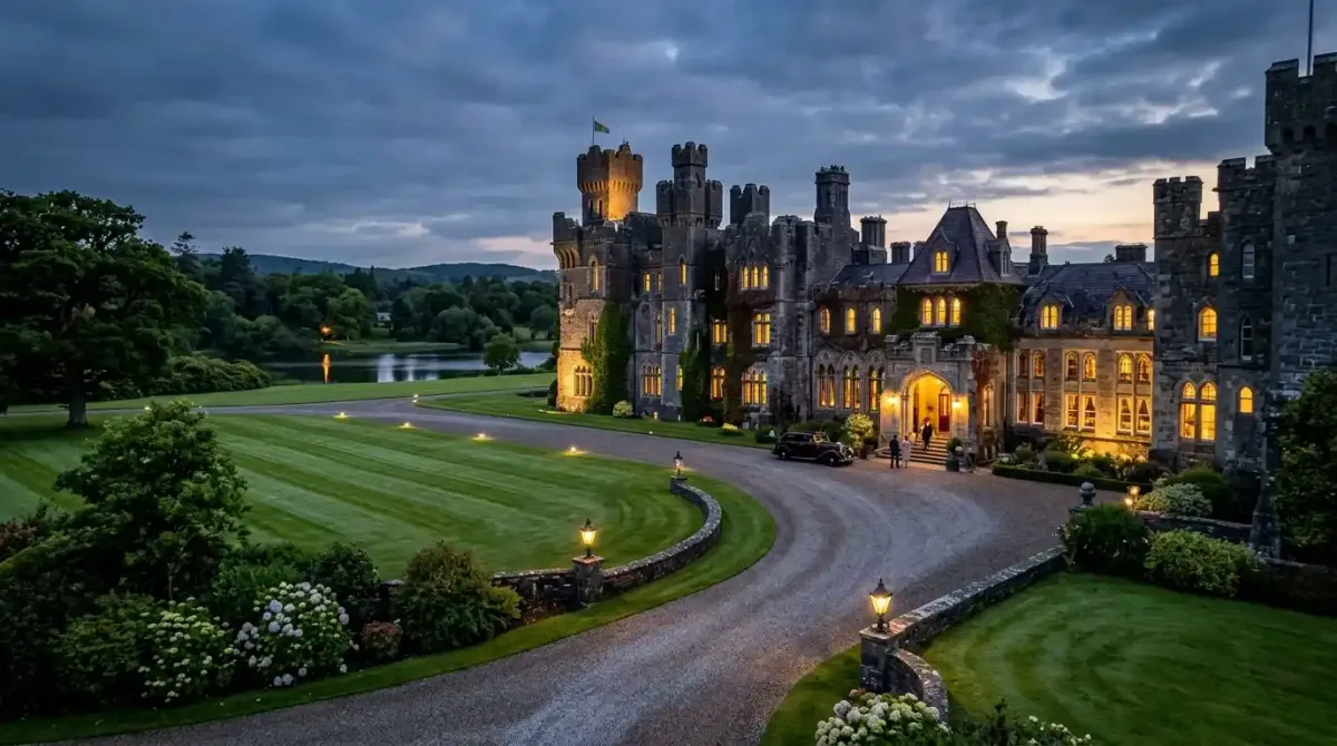 The magnificent exterior of a luxury 5-star castle hotel estate in Ireland during a bespoke vacation.