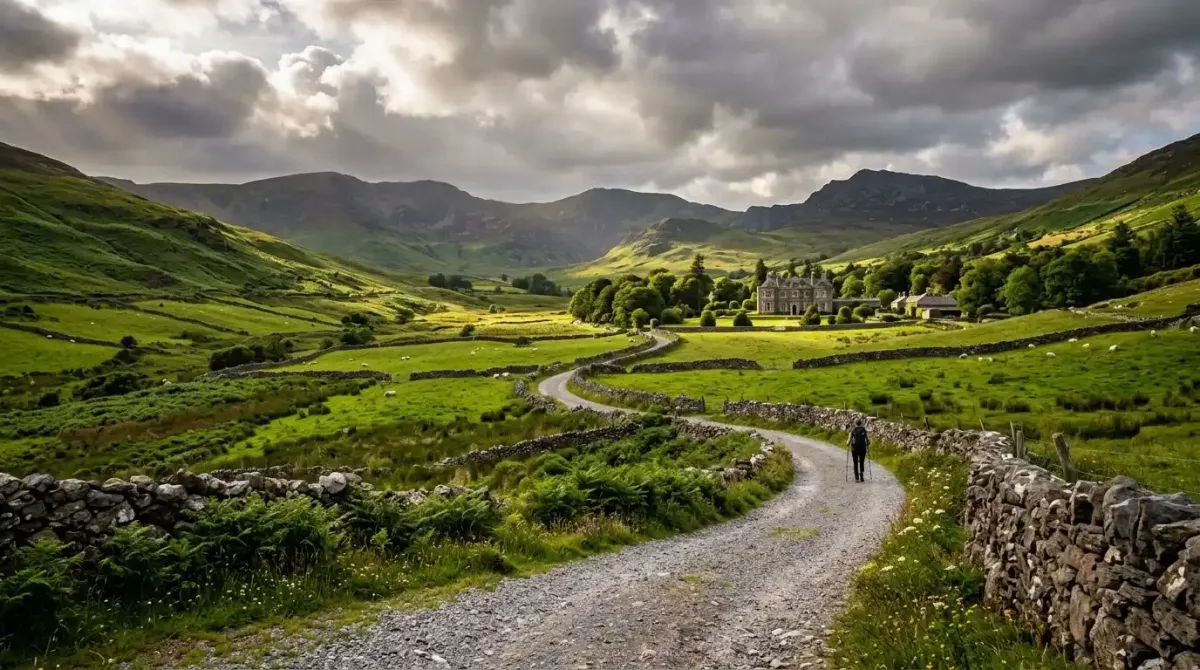 A perfectly maintained walking trail through a scenic green valley on a luxury custom Irish vacation.