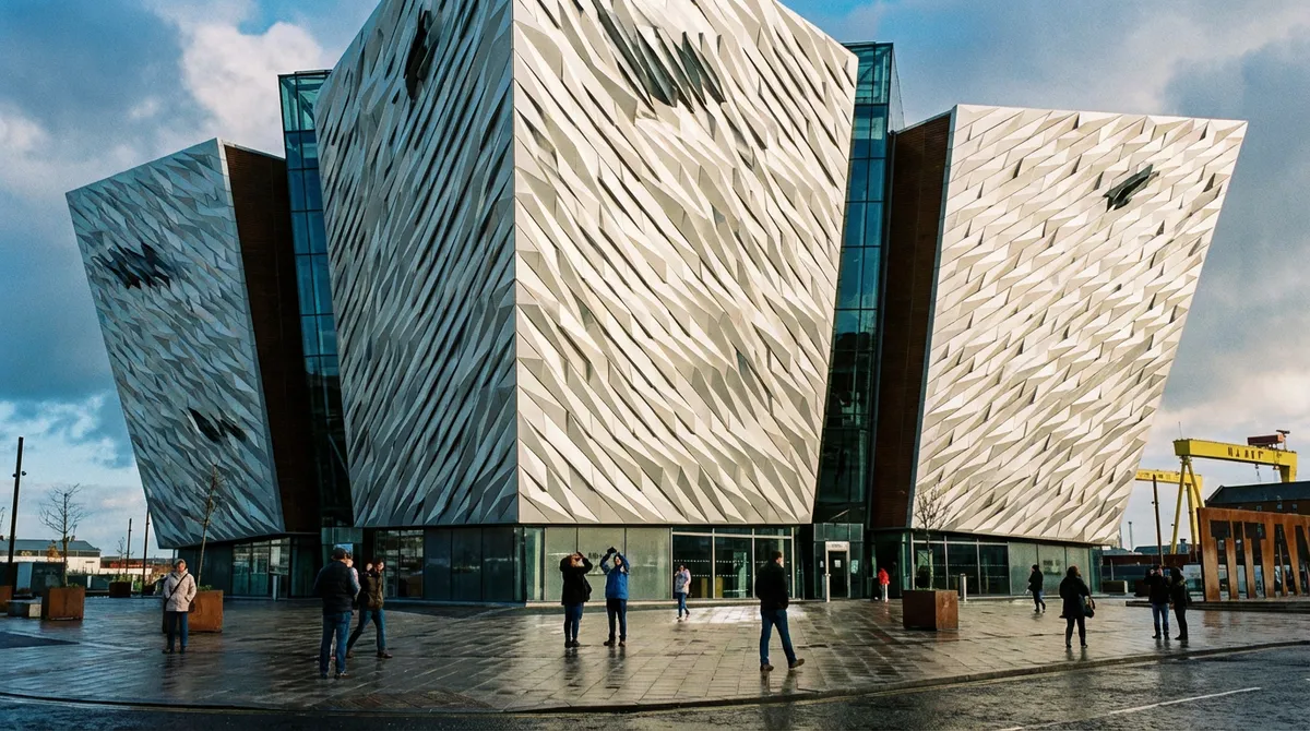 Exterior view of the modern Titanic Belfast museum building
