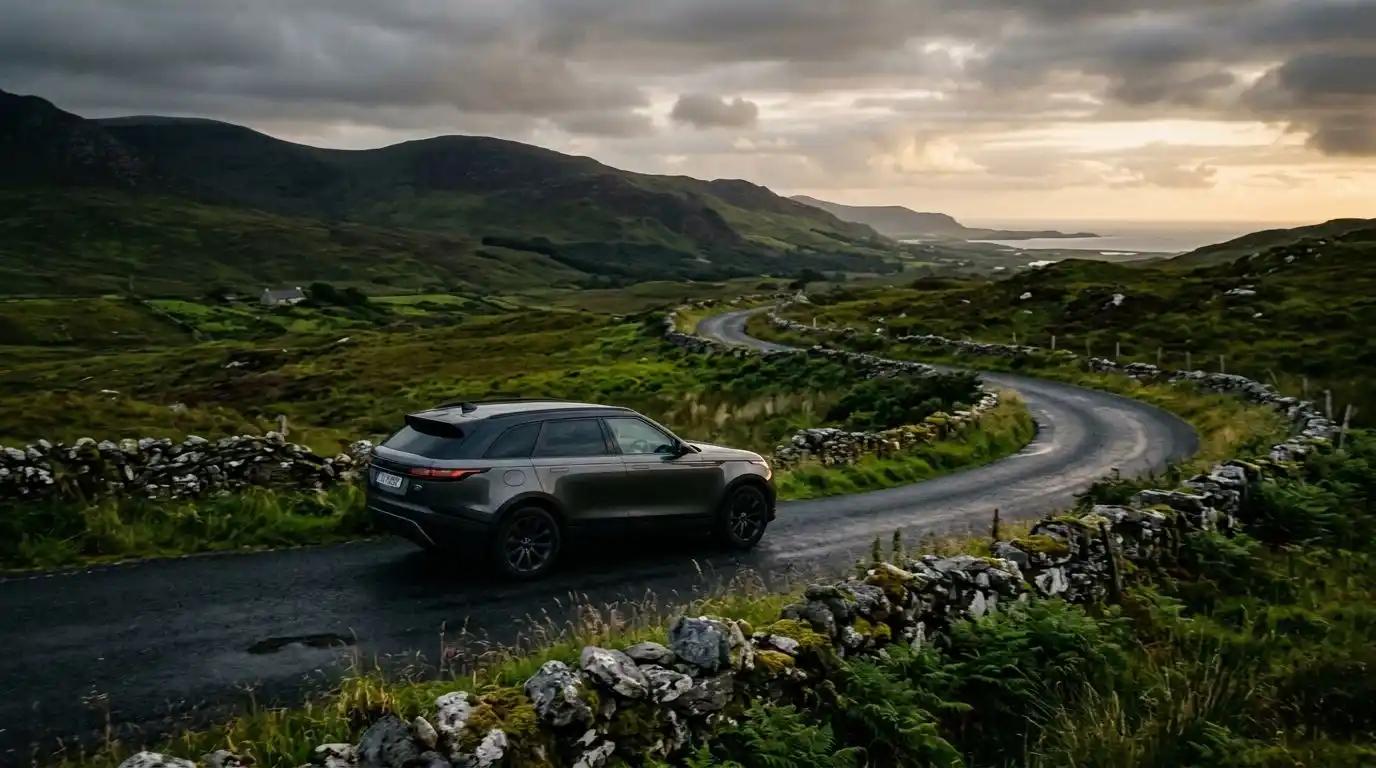 A premium automatic vehicle exploring the beautifully paced driving routes of western Ireland on a curated luxury package.