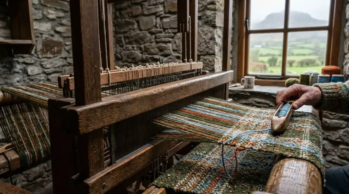 Hand-woven Donegal tweed, a traditional craft of the Northern Irish headlands.