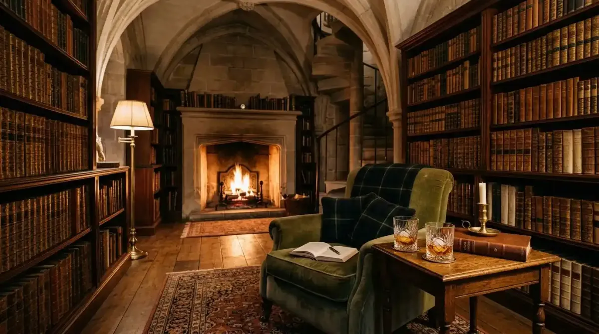 Secure private access to a historic castle library lounge for an exclusive evening tasting.