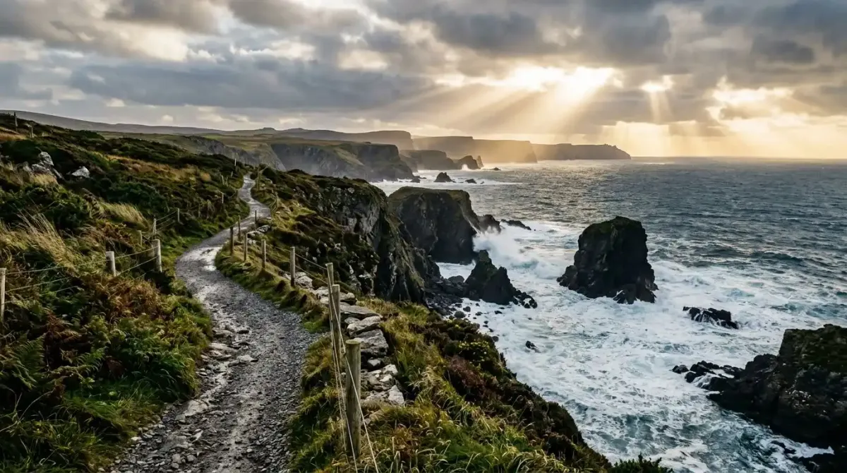 A pristine, secluded coastal trail showing the absolute solitude of a privately curated walking itinerary.