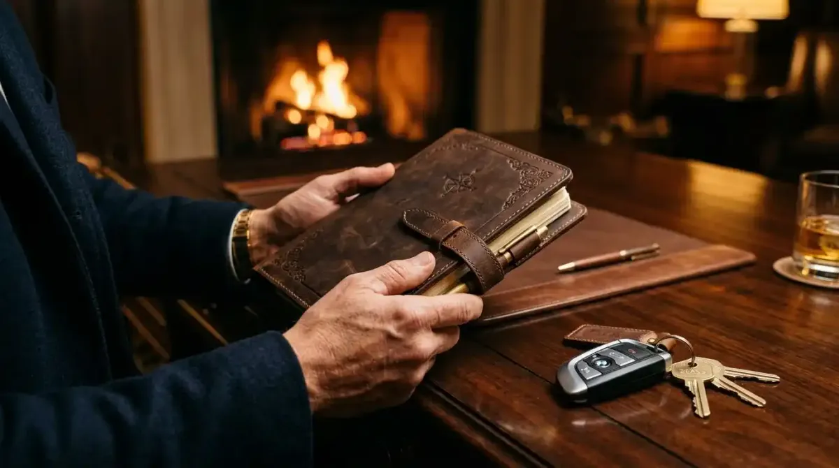 A personalized travel portfolio and premium car keys delivered by a luxury concierge service for a stress-free trip.
