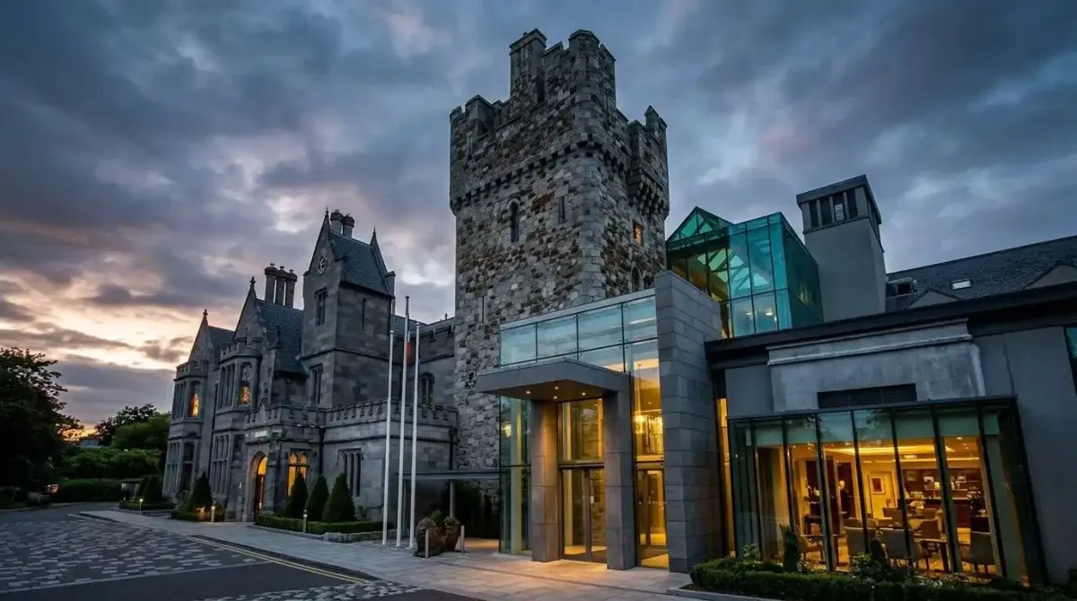 The unique blend of medieval and modern architecture at Clontarf Castle, Dublin.