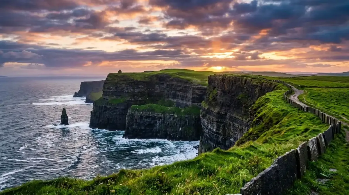 The majestic Cliffs of Moher at sunrise.