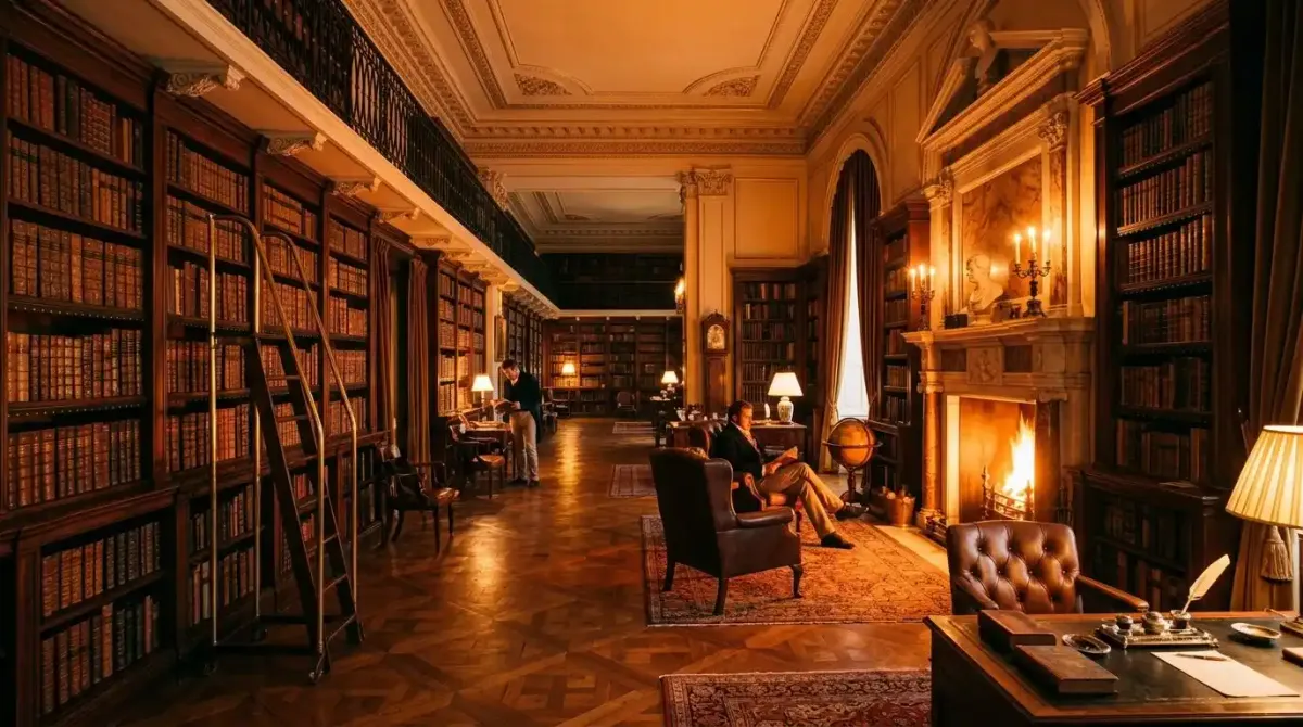 The world-famous 80-foot Regency library at Ballyfin Demesne.