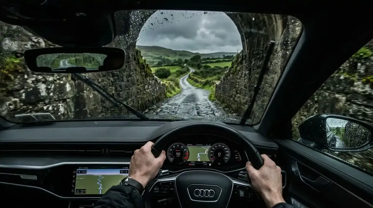 The stress of navigating narrow stone bridges and roads in a rental car near Ashford Castle.