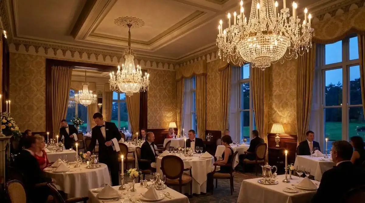The elegant Earl of Thomond dining room at Dromoland Castle.