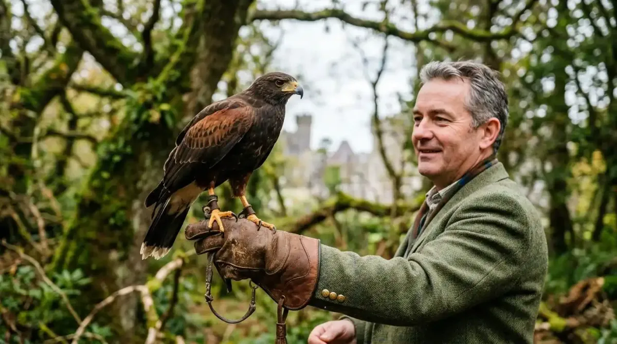 A private falconry experience at the Ashford Castle School of Falconry.