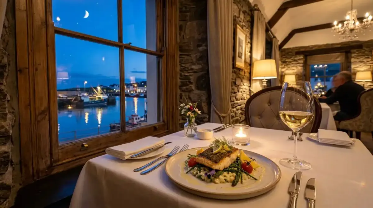 An exceptional fine dining seafood dinner served at an award-winning restaurant after a day of hiking.