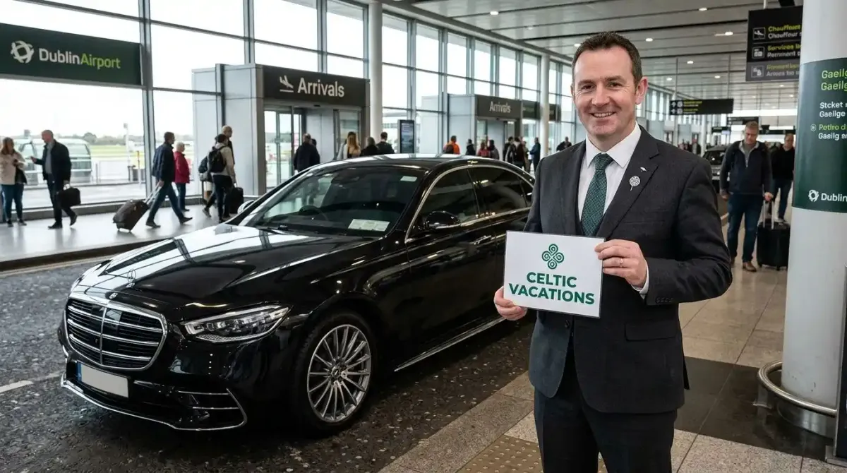 A professional Celtic Vacations chauffeur greeting guests at the airport for a private tour.