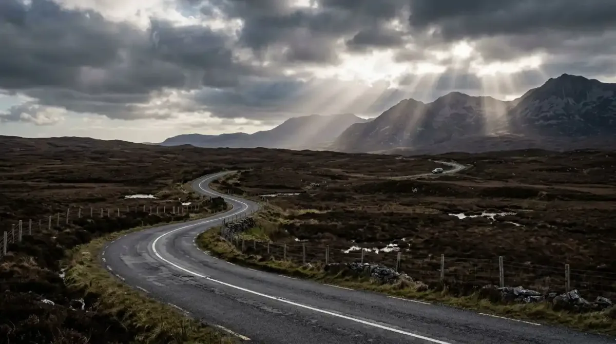 A remote and scenic driving route through the Donegal mountains.