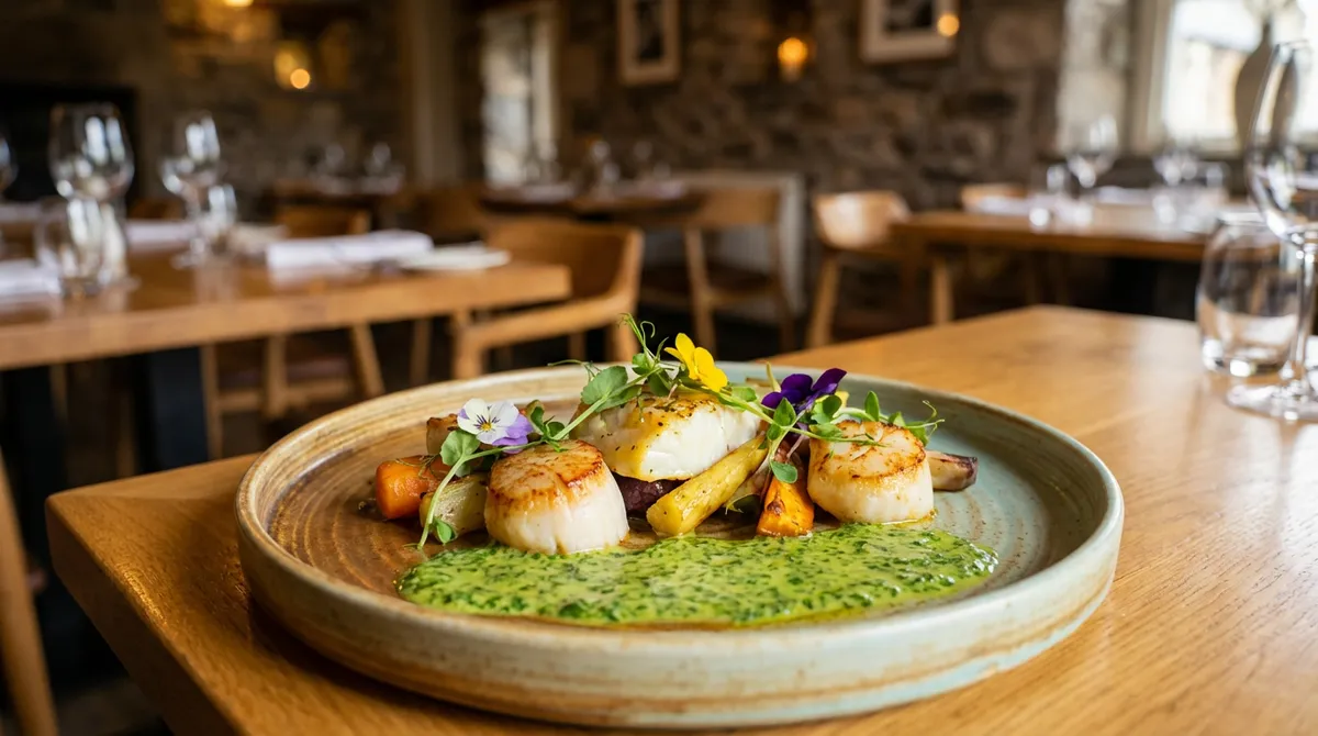 A beautifully plated, vibrant dish of modern Irish cuisine