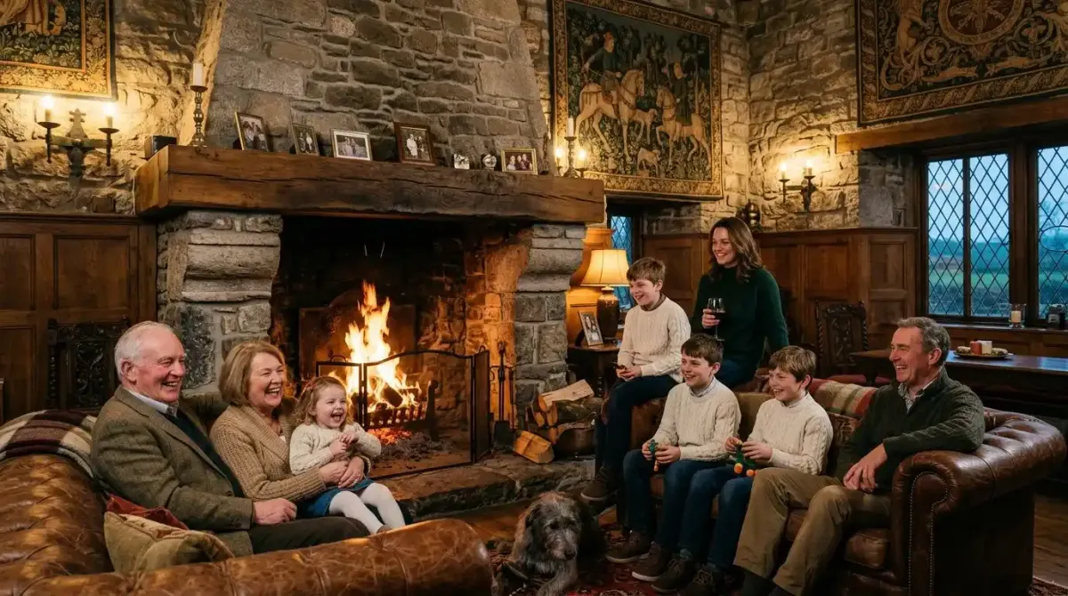 A multi-generational family enjoying a luxury reunion at an Irish castle.