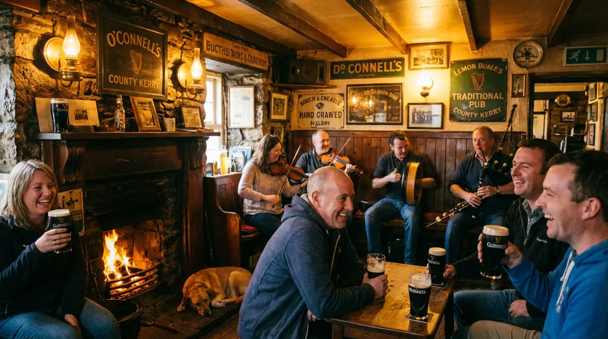 Cozy interior of a traditional Irish pub with live music.