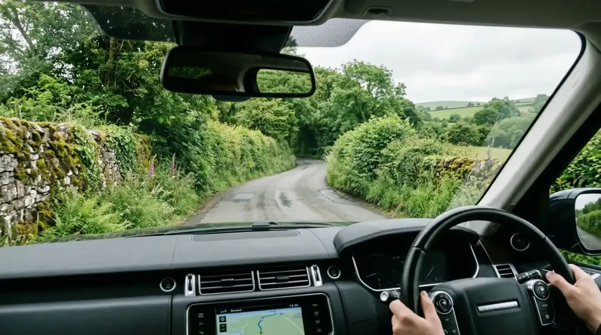 Navigating narrow regional lanes easily with a pre-programmed scenic GPS routing platform.