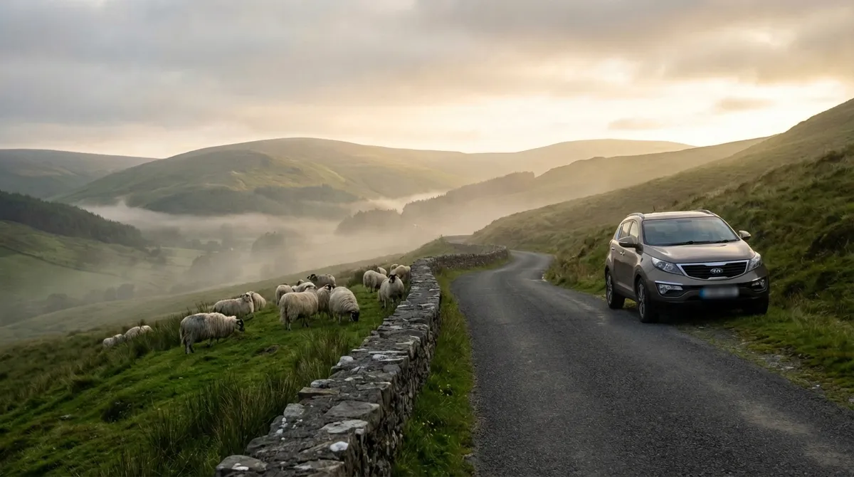 Scenic winding road through the Wicklow Mountains.