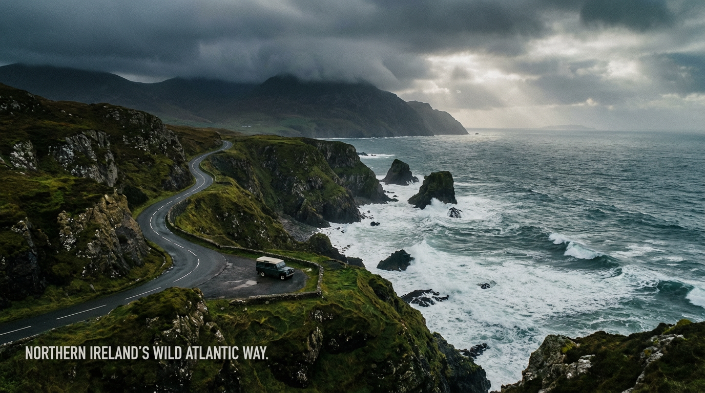 Dramatic coastal landscape of Northern Ireland, evoking Westeros