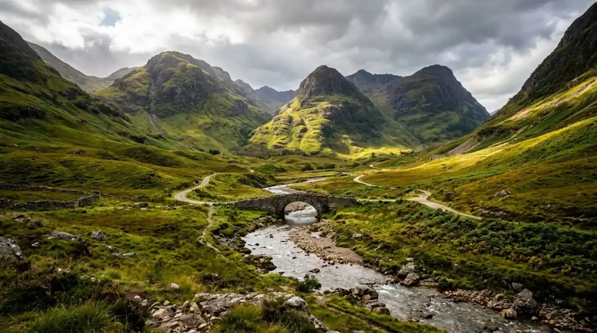 A peaceful Scottish glen, illustrating the balanced pacing of an integrated luxury package.