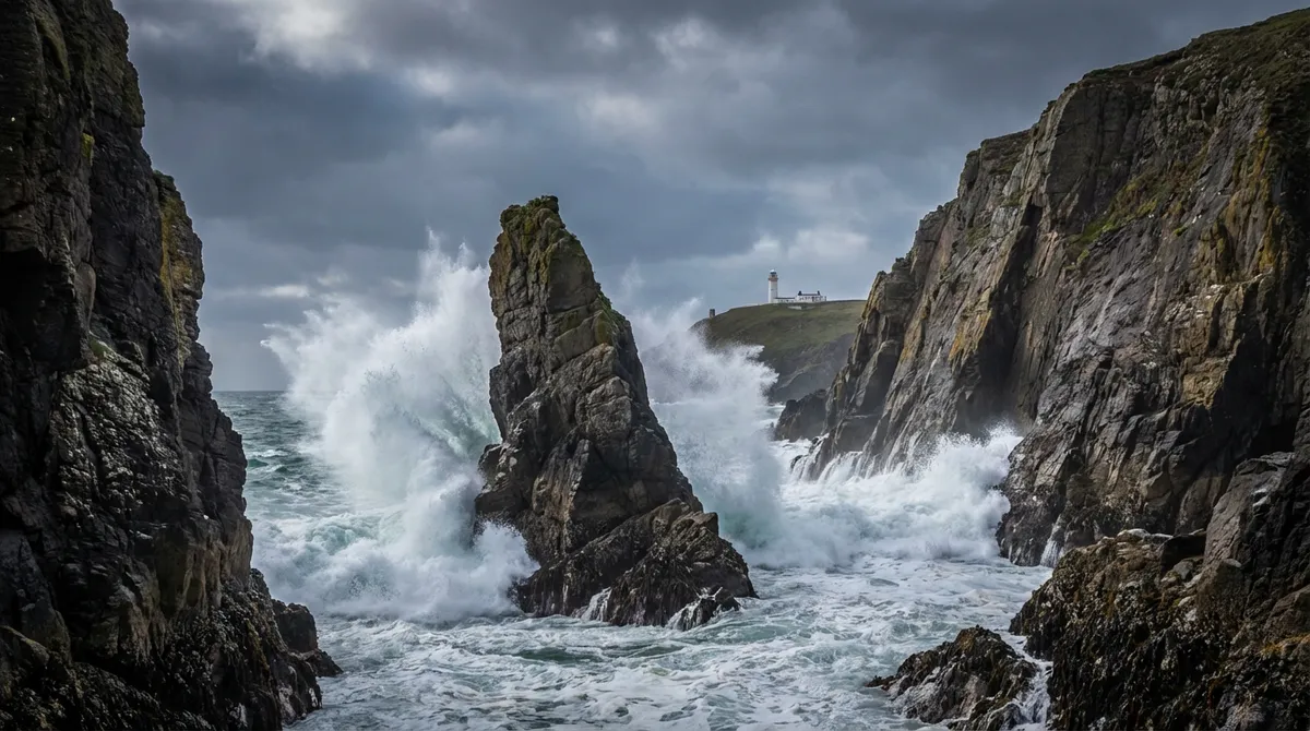 Rugged cliffs and powerful Atlantic waves along the Wild Atlantic Way