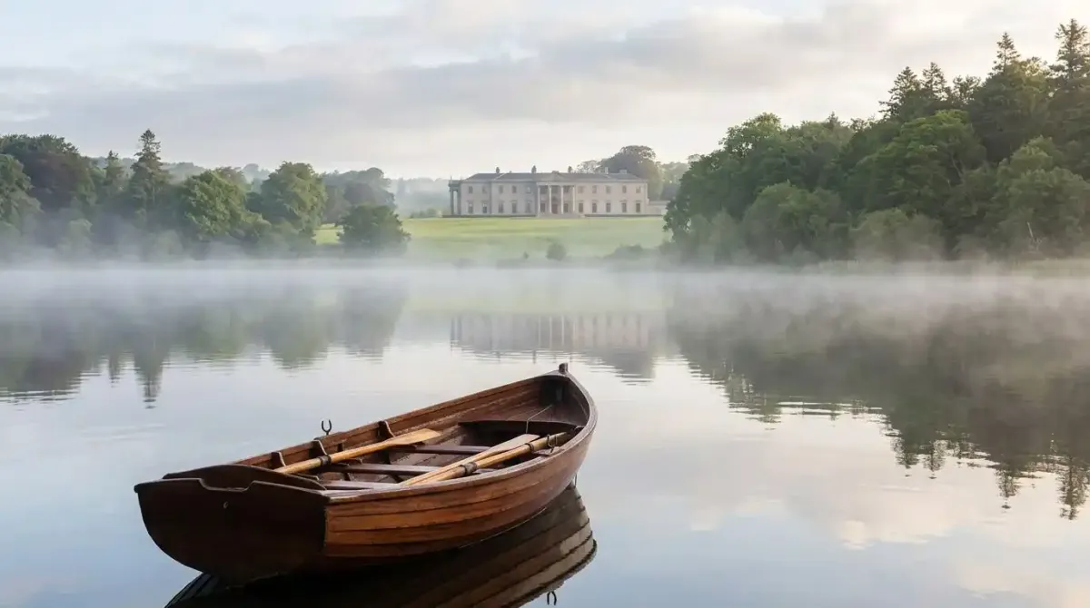 A romantic wooden rowboat on the private 28-acre lake at Ballyfin.