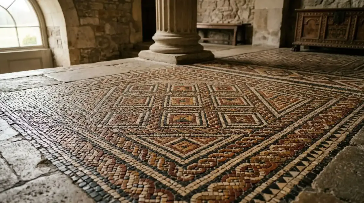 The painstakingly restored 19th-century Roman mosaic floor at Ballyfin Demesne.