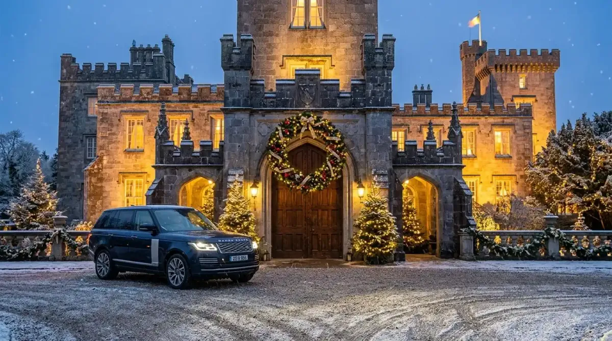 A 5-star Irish castle hotel beautifully decorated for a luxury Christmas stay.