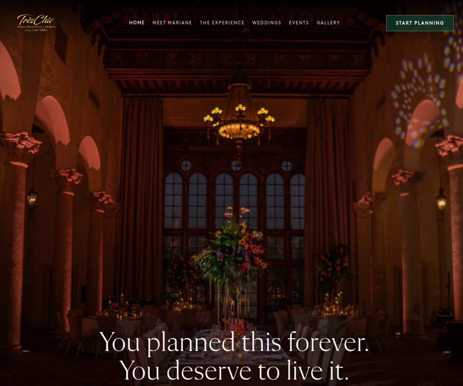 Tres Chic Events homepage designed by BrandNLead